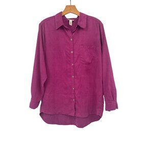 Chicos Design Womens Button-Up Shirt Size large  Purple Long Sleeve faux suede w